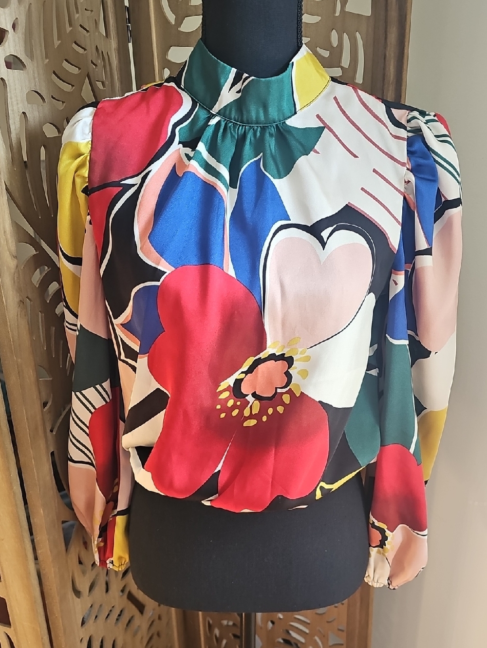 Floral High-Neck Blouse in Multicolor